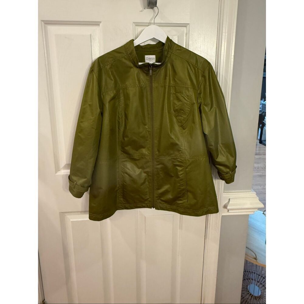 Zenergy by Chicos Moss Green Water Resistant Jacket sz 3 or XL NWOT